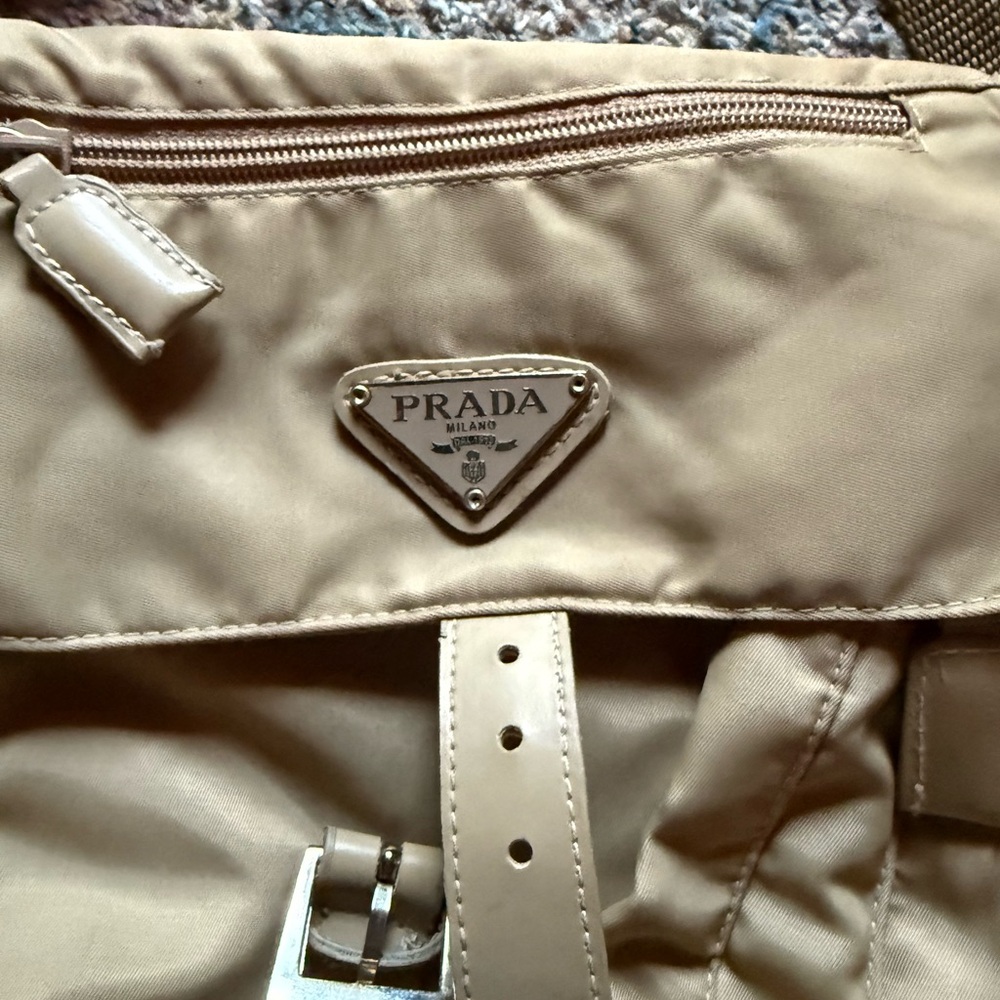 Prada labeled Light Tan Nylon shoulder belt bag